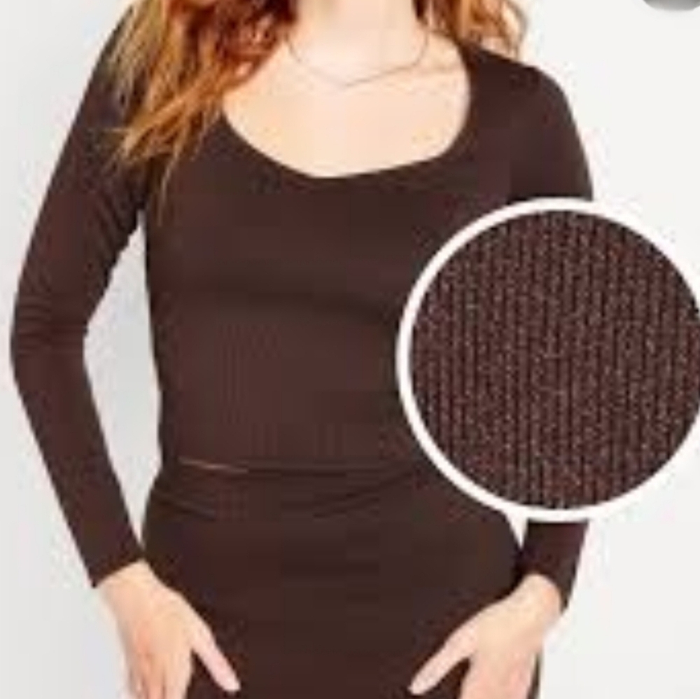 Old Navy Minimalist Fitted Rib-Knit Women's. Brown Shine Dark Academia Top 2X